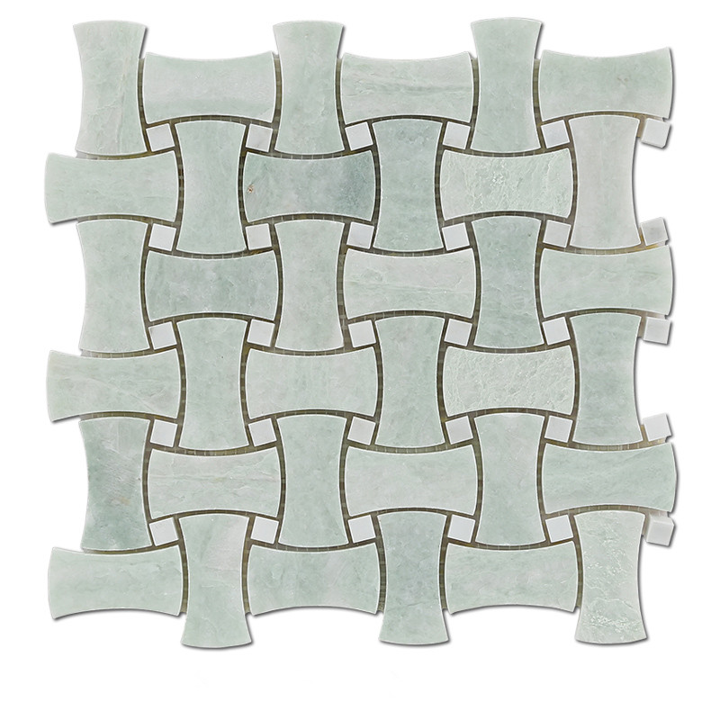China Ming Green Marble Dogbone Basketweave Mosaic Tiles
