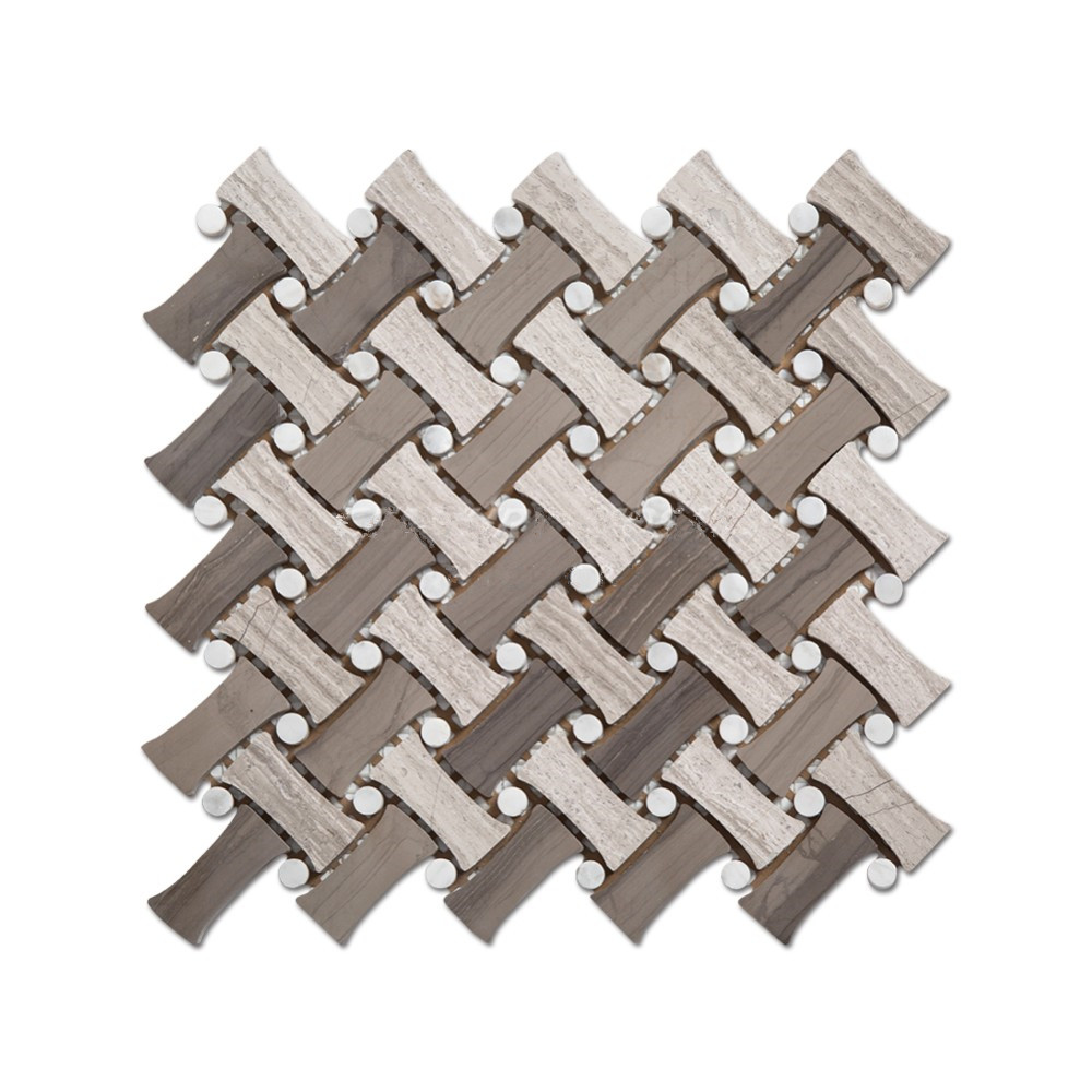 Wood Grain Marble Dogbone White Dots Backsplash Basketweave Mosaic Tile