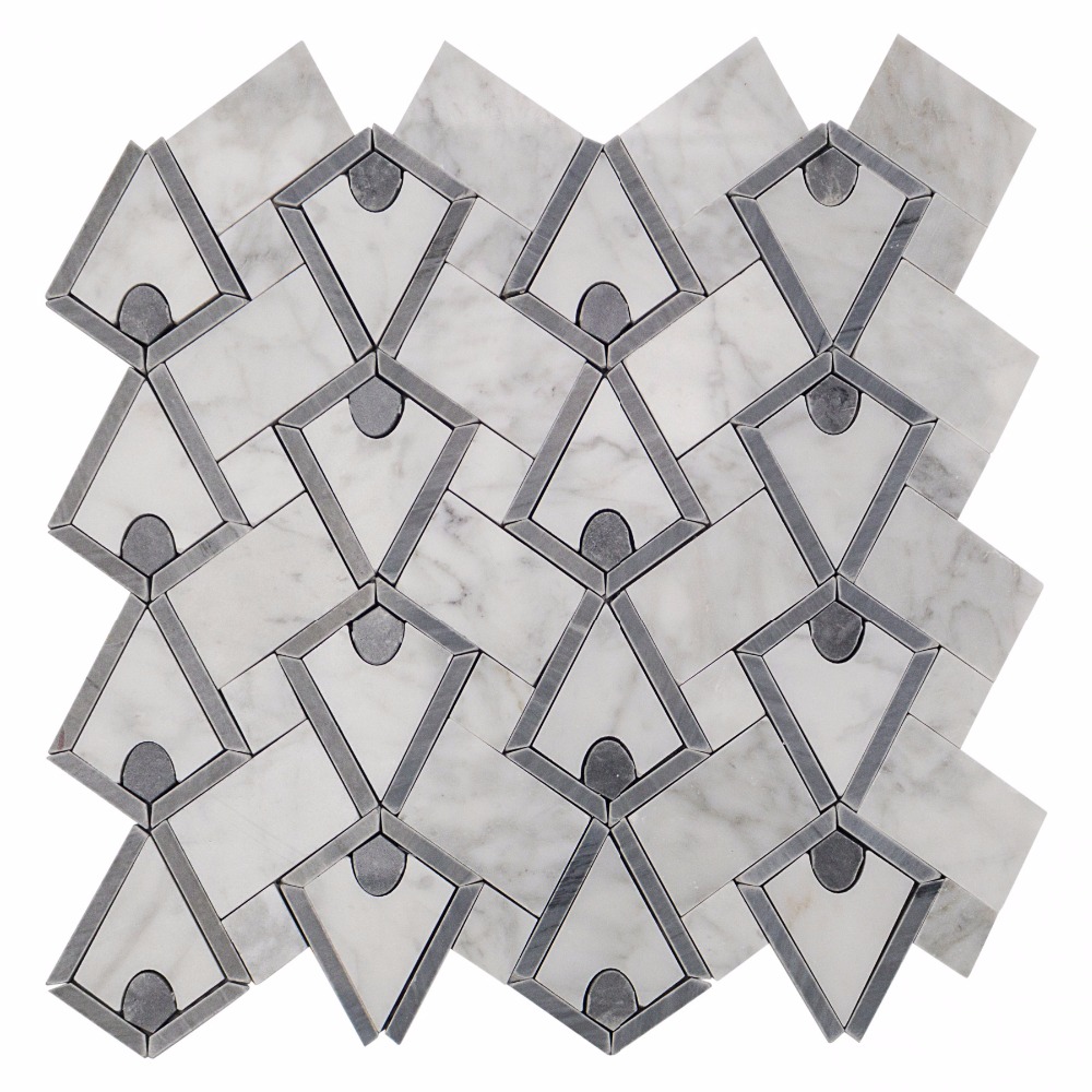 New Design Water Jet Carrara White Natural Marble Floor Mosaic Tile
