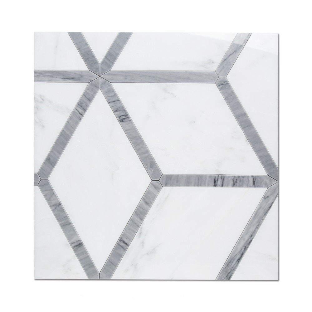 Statuary White Marble Waterjet Mosaic Bathroom Floor Tiles 