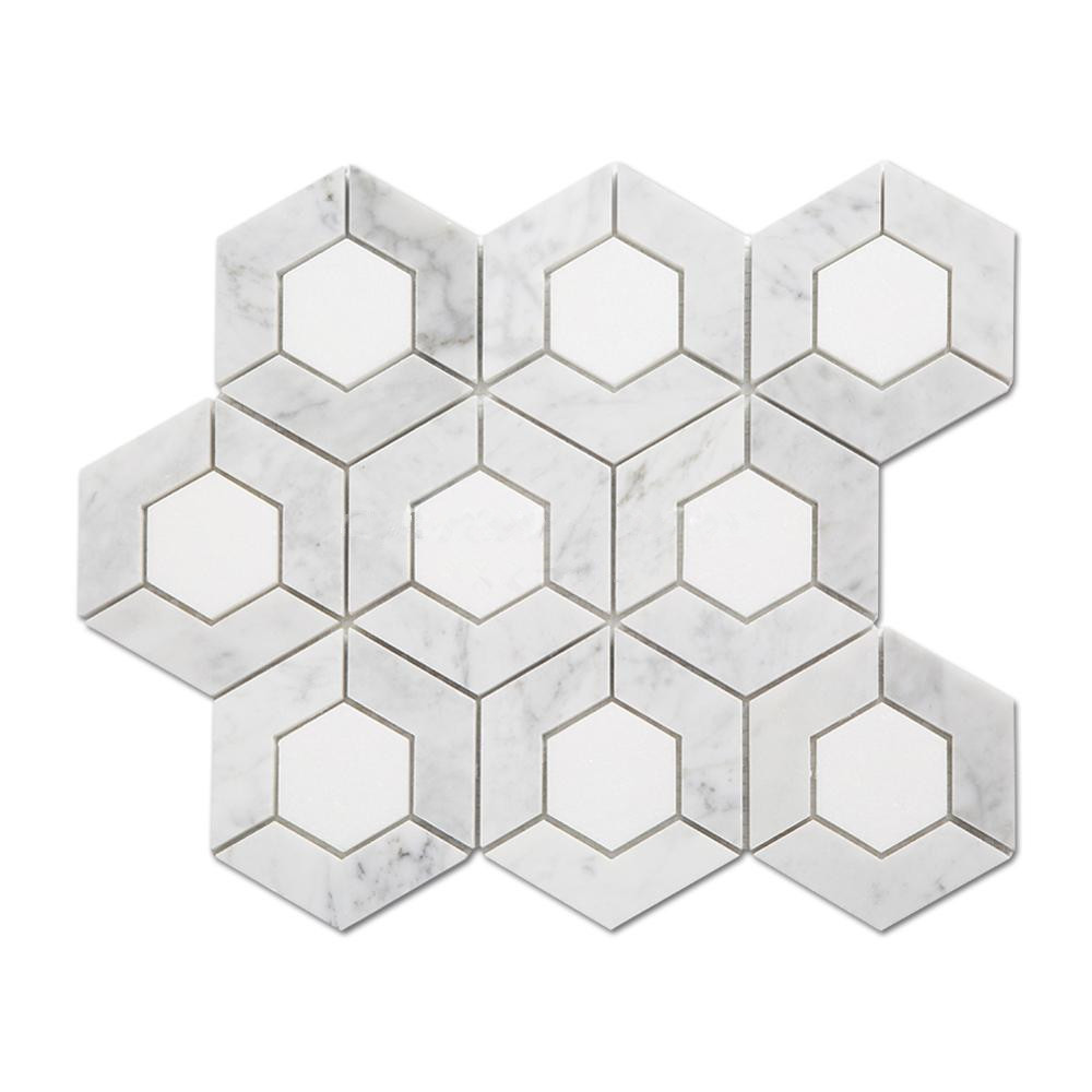 Carrara White Mixed Thassos White Marble Hexagon Mosaic Tiles