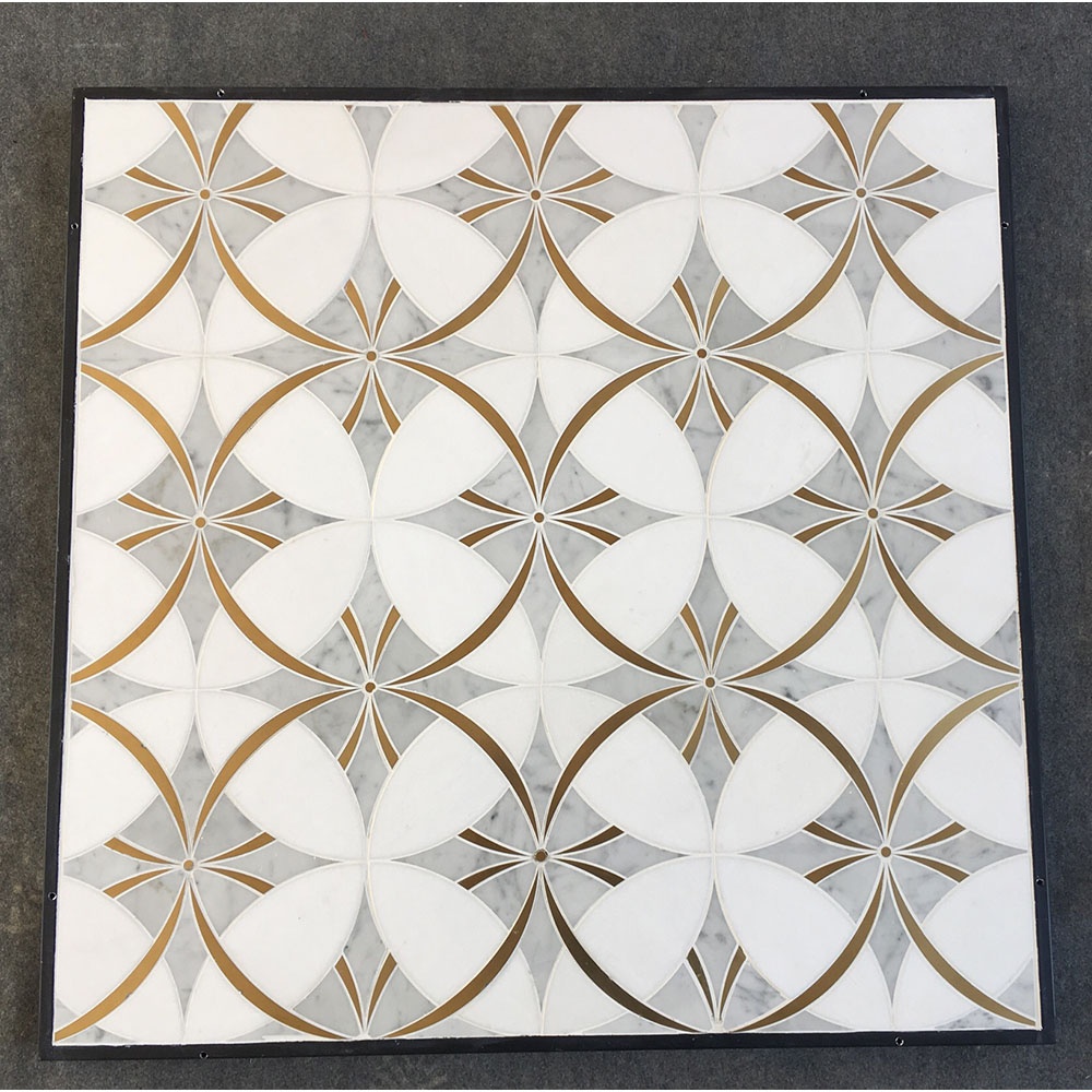 Thassos and Carrara Marble with Genuine Brass inlay mosaic ring tile