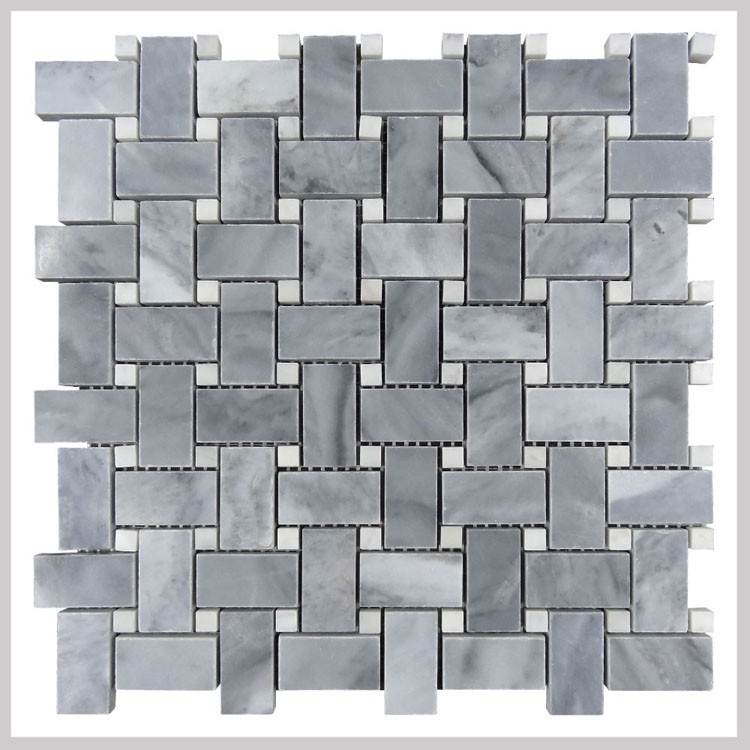 Bardiglio Grey Polished 1x2 Basketweave Bianco Carrara White Dot Mosaic, Italy Grey Mosaic Tile 