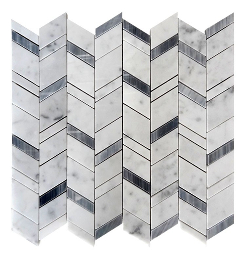 Carrara White And Grey Marble Chevron Mosaic Tile, Bianco Carrara White Mosaic, Italy Grey Brick Mosaic