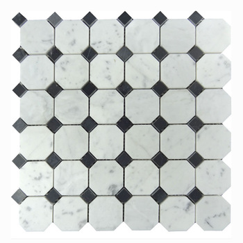 China Factory Oriental White Octagon  With Nero Marquina Dot  Tiles Marble Mosaic,  Carrara White Octagon , Nero Marquina Black
