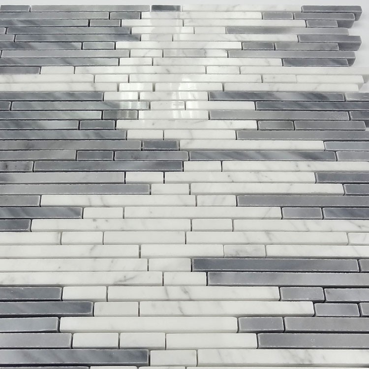 Polished Grey and White Random Strip Marble Mosaics,	 Bianco Carrara and Bardiglio Grey Linear Strips Mosaic , Italy Grey Brick Mosaic Tile ,Carrara Mosaic,Oriental White Liner Strip
