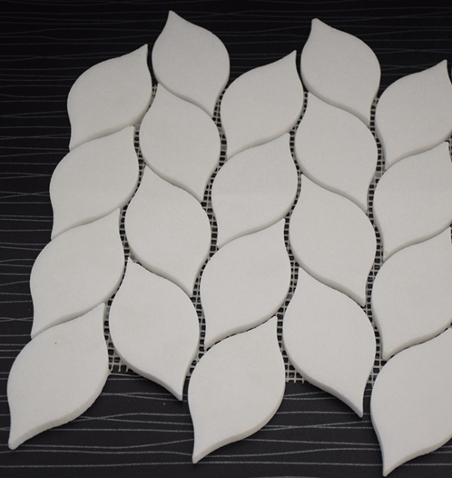 Greece Thassos White Leaf Shaped Water Jet Marble Mosaic Tile, Crystal White Marble Mosaic, Pure White Marble Mosaic Tile 