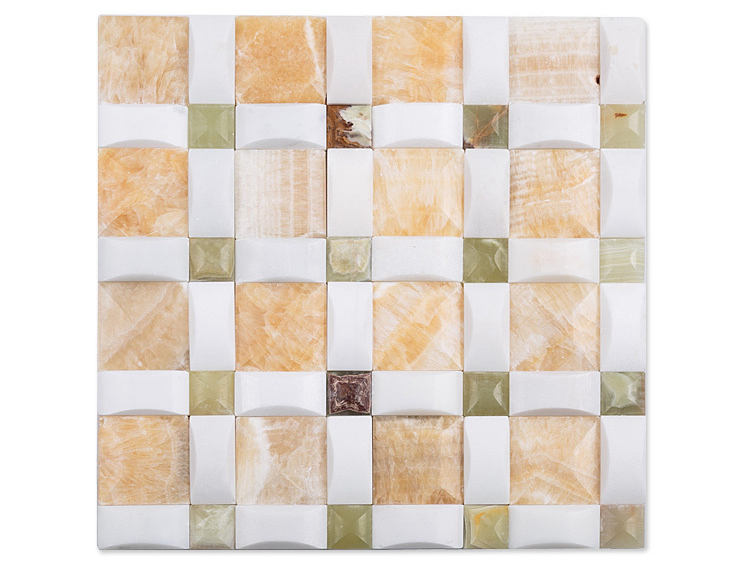 3D Design Marble Onyx Mosaic Tile For Backsplash,  Honey Onyx ,White and Green Onyx Mosaic