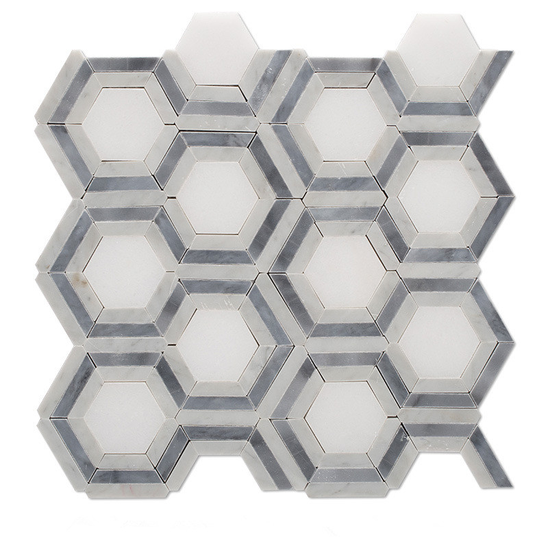 Bianco Carrara White Marble Grey And White Mosaic Tiles , Carrara White Hexagon Mosaic Tile ,  Itay Grey Marble Mosaic Tile 