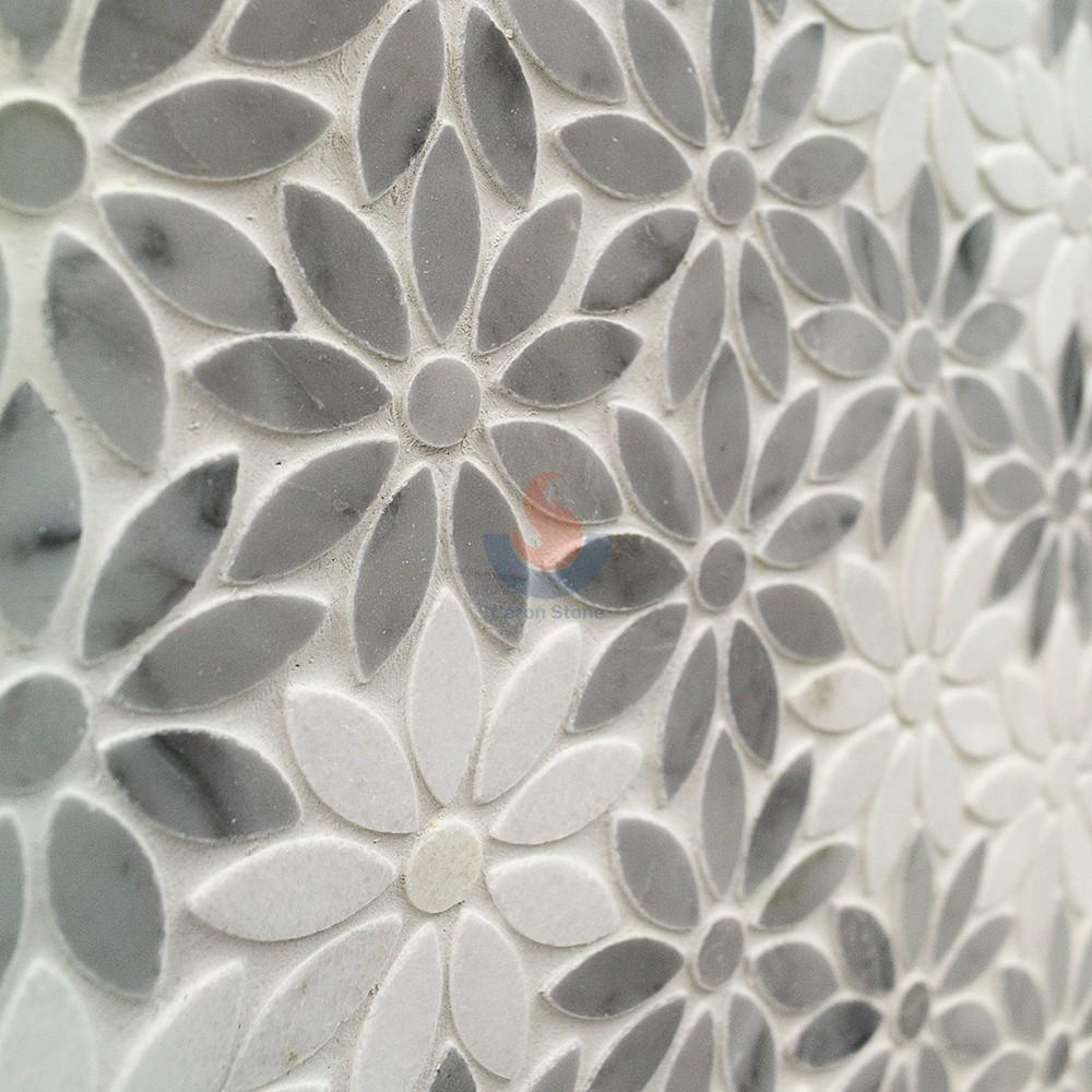 Bianco Carrara White Sun Flower Water Jet Mosaic Backsplash