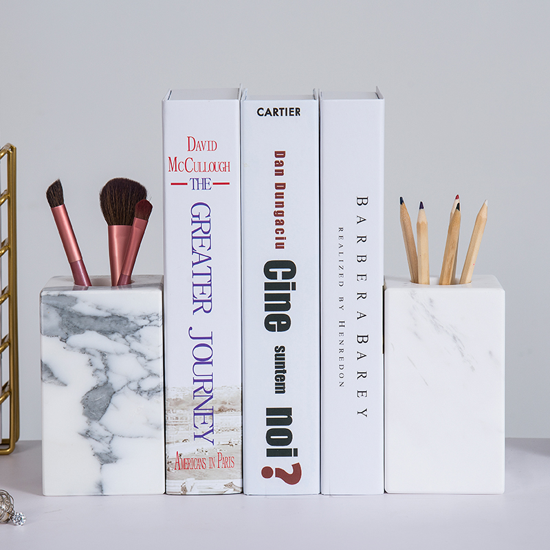 Marble bookends with pencil holder