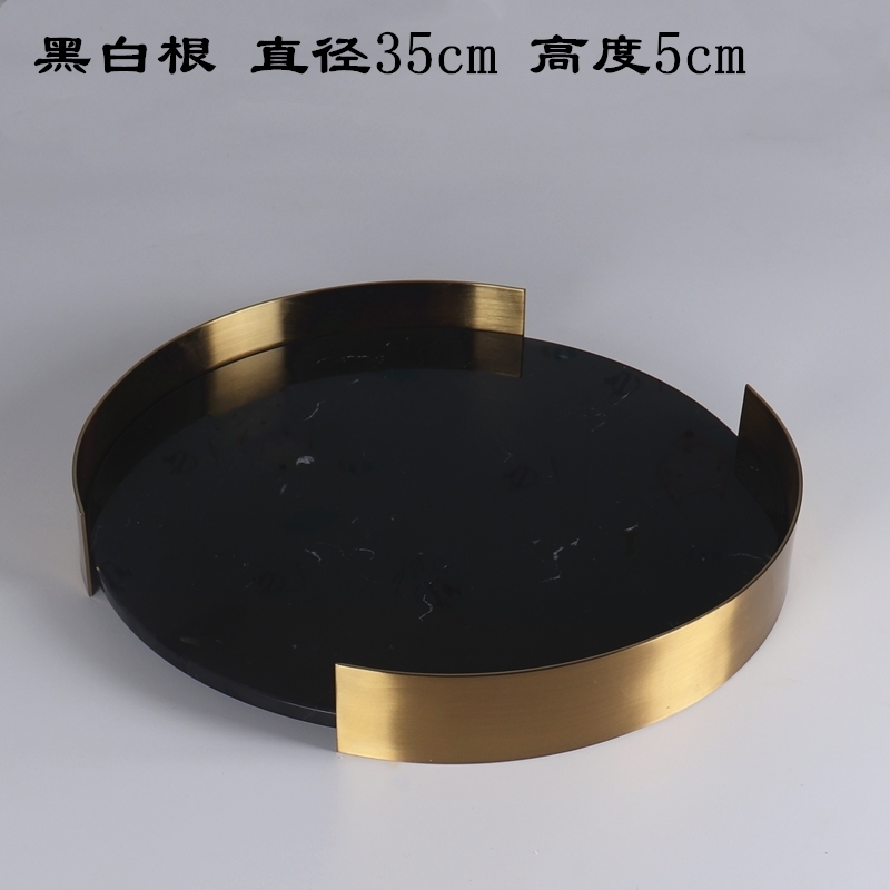 Light Luxury Black  Marble Round  Home Decor  Dresser Metal Serving Marble Tray
