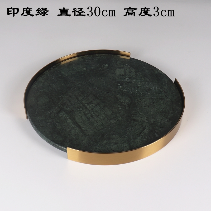 Light Luxury Green Marble Round  Home Decor  Dresser Metal Serving Marble Tray