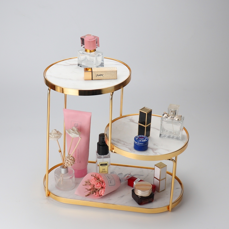 LUXURY NATURAL MARBLE PLATING GOLD 3LAYER COSMETICS BATHROOM STORAGE RACK HOME ACCESSORIES
