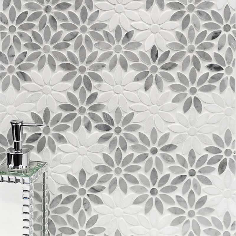 Bianco Carrara White Sun Flower Water Jet Mosaic Backsplash