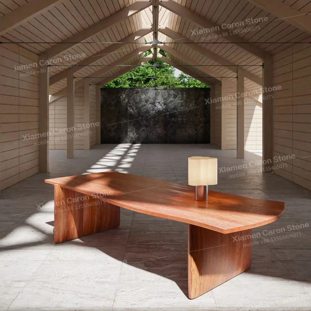 Luxury modern red travertine meeting table