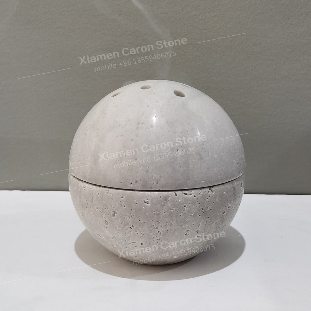 White Grey Marble Sphere Mubkhar Incense Burner