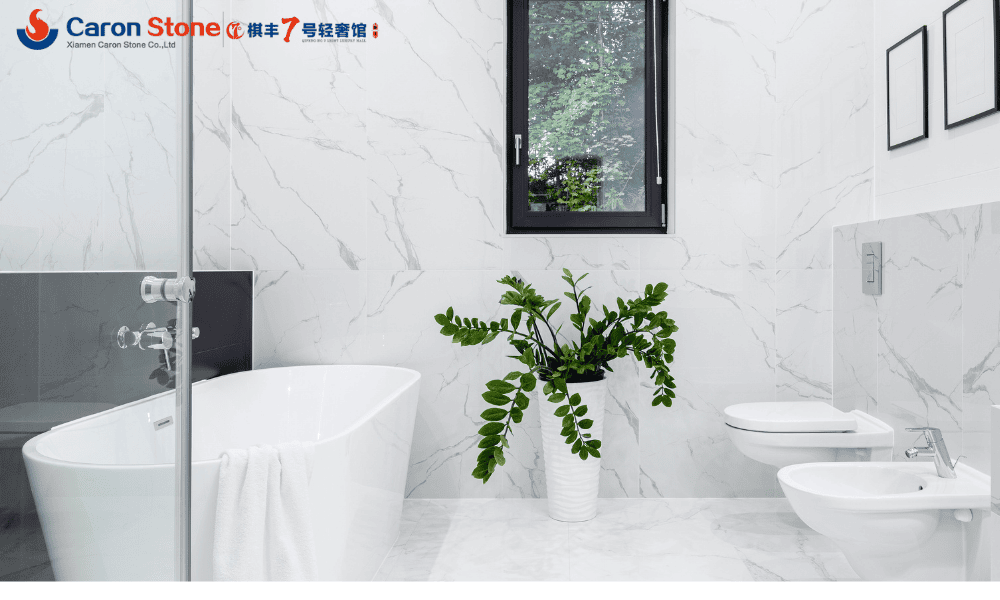 Bathroom white marble tiles