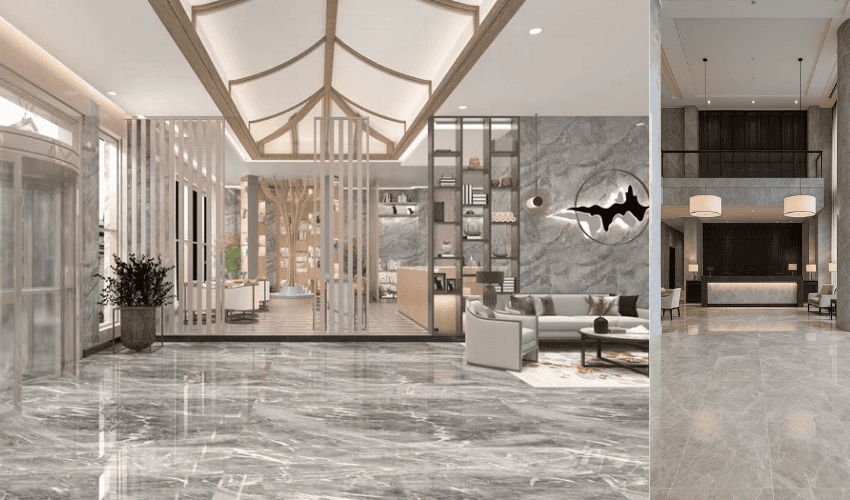 Grijze marmeren hotellobby