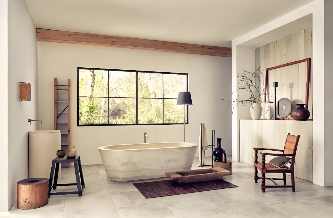 Experience the tranquil power of a travertine bathtub