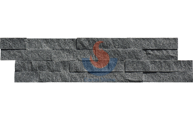 Dark Grey Granite stone Splitface ledger stone wall fireplace