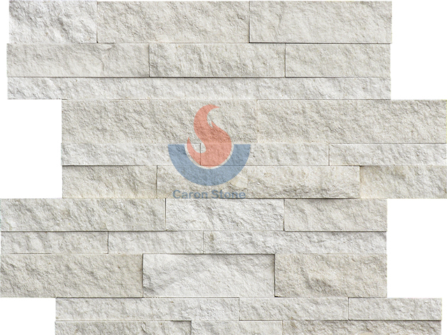 White Limestone Splitface Ledgerstone wall stone panel