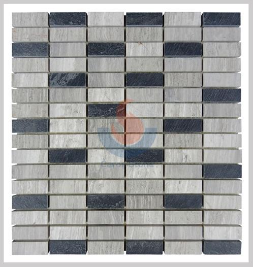 Marble Mixed Black Culture Slate Stone Mosaic Tile For Wall, White Oak Brick Mosaic Tile