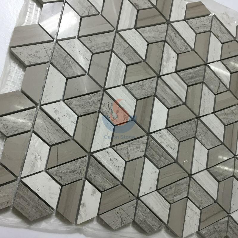 Wooden Gray 3d polished marble mosaic,Nature Marble Wooden Vein Grey Seamless Mosaic Tile for Bathroom,White Oak Silver Cream Floor Wall Mosaic,White Oak, White Wood Vein, Athen Grey Marble, Grey Wood
