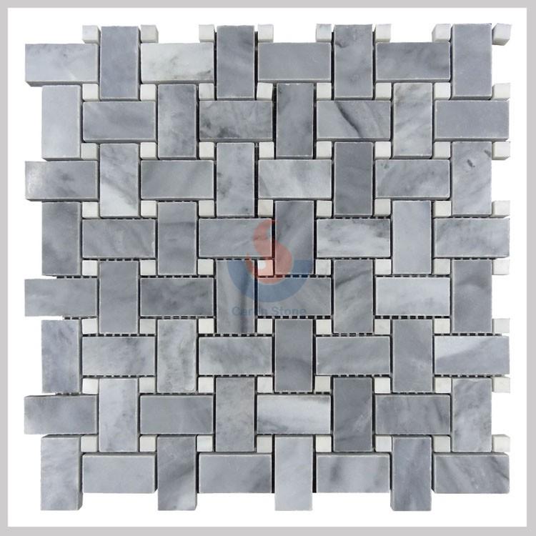 Bardiglio Grey Polished 1×2 Basketweave Bianco Carrara White Dot Mosaic, Italy Grey Mosaic Tile