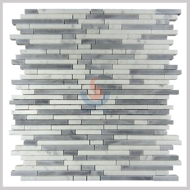 Bianco Carrara and Bardiglio Grey Linear Strips Mosaic , Italy Grey Brick Mosaic Tile ,Carrara Mosaic