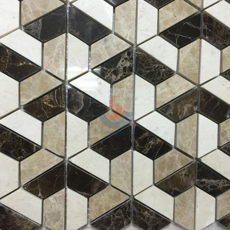 New Design 3D Mosaic Tile,  Dark emperador  Light Emperador  Crema Marfil Mix Mosaic ,  Spanish Marron Dark
