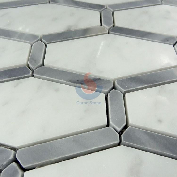 White And Grey Marble Polished Hexagon Mosaic Wall Tile, Bardiglio  Grey  Carrara White Hexagon Mosaic , Italy Grey and White Marble