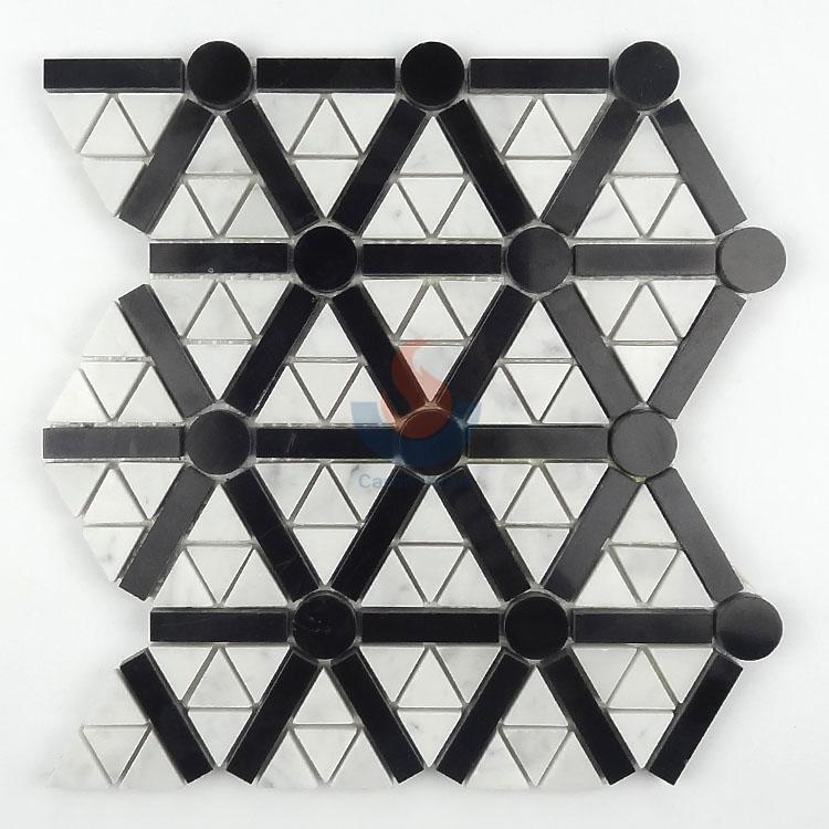 Carrara White Nero Marquina  Marble Triangle Mosaic Tile ,Black and White Carrara Marble Mosaic for Floor, Nero Marquina and Bianco Carrara White Mosaic Tile, Chinese Marquina Mosaic Tile