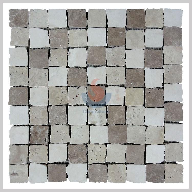 Nature finish marble mosaic , Travertine  Emperador Dark   Emperador Light  Crema Marfil  White Oak  Nature Surface  Mosaic  Tile