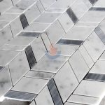 Carrara White And Grey Marble Chevron Mosaic Tile, Bianco Carrara White Mosaic, Italy Grey Brick Mosaic -