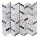 Carrara White And Grey Marble Chevron Mosaic Tile, Bianco Carrara White Mosaic, Italy Grey Brick Mosaic -