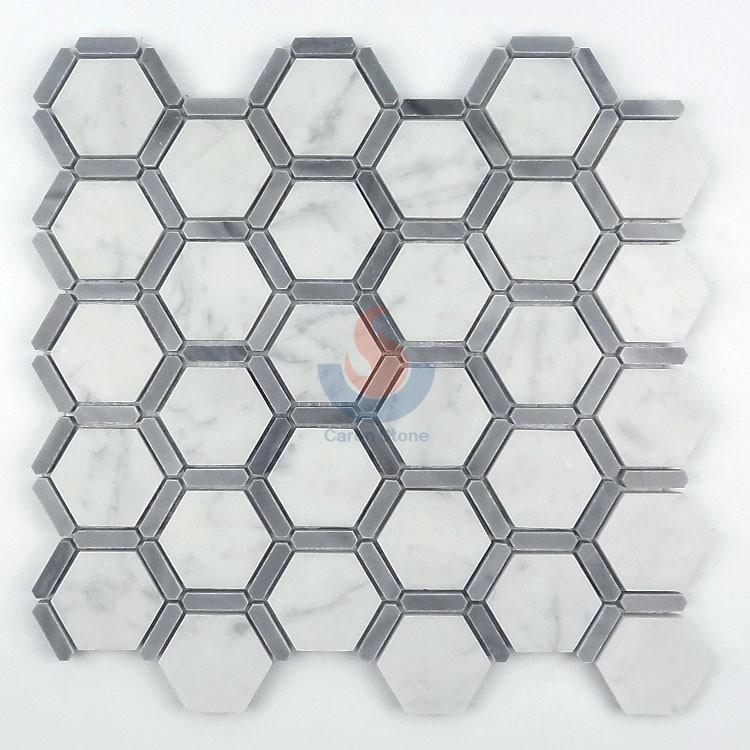Italy Bianco Carrara White  Marble Stone Hexagonal Mosaic Tile,Bardiglio Grey Carrara White Hexagon Mosaic , Italy Grey and White Marble