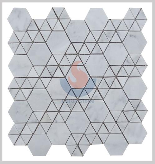 Carrara White Marble Polished Hexagon Mixed Triangle Mosaic Tile,Bianco Carrara Mosaic, Italian White Marble Mosaic, Italian White, Carrara White