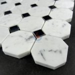 China Factory Oriental White Octagon With Nero Marquina Dot Tiles Marble Mosaic, Carrara White Octagon , Nero Marquina Black -