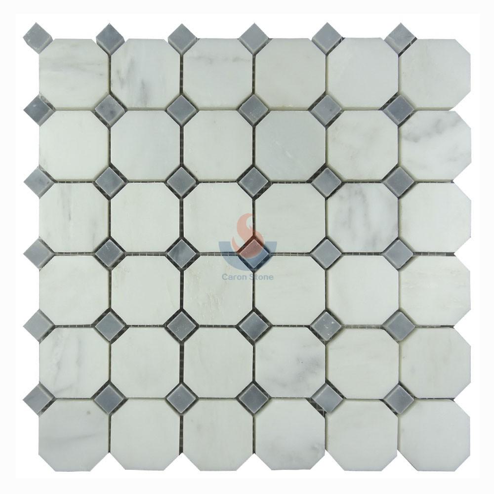China Factory Oriental White Octagon  With Carrara White  Dot  Tiles Marble Mosaic