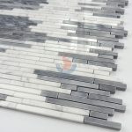 Polished Grey And White Random Strip Marble Mosaics, Bianco Carrara And Bardiglio Grey Linear Strips Mosaic , Italy Grey Brick Mosaic Tile ,Carrara Mosaic,Oriental White Liner Strip -