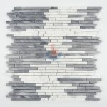 Polished Grey And White Random Strip Marble Mosaics, Bianco Carrara And Bardiglio Grey Linear Strips Mosaic , Italy Grey Brick Mosaic Tile ,Carrara Mosaic,Oriental White Liner Strip -