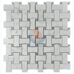 Carrara Bianco Marble 1x2" Dogbone Basketweave Bardiglio Gray Dot Mosaic Tile -