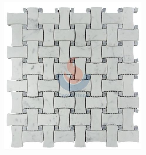Carrara Bianco marble 1×2″ Dogbone Basketweave Bardiglio Gray Dot mosaic tile