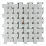 Carrara Bianco Marble 1x2" Dogbone Basketweave Bardiglio Gray Dot Mosaic Tile -