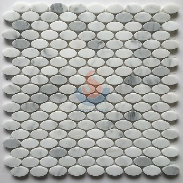 Italy Bianco Carrara White Oval Marble Mosaic Tile,  Bianco Carrara Mosaic, Italian White Marble Mosaic, Italian White, Carrara White