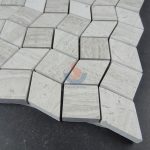 Stone Wooden Gray White Marble Rhombus Shaped Mosaic Tile, White Oak Silver Cream Floor Wall Mosaic,White Oak, White Wood Vein, Athen Grey Marble Mosaic, Grey Wood Vein Marble -
