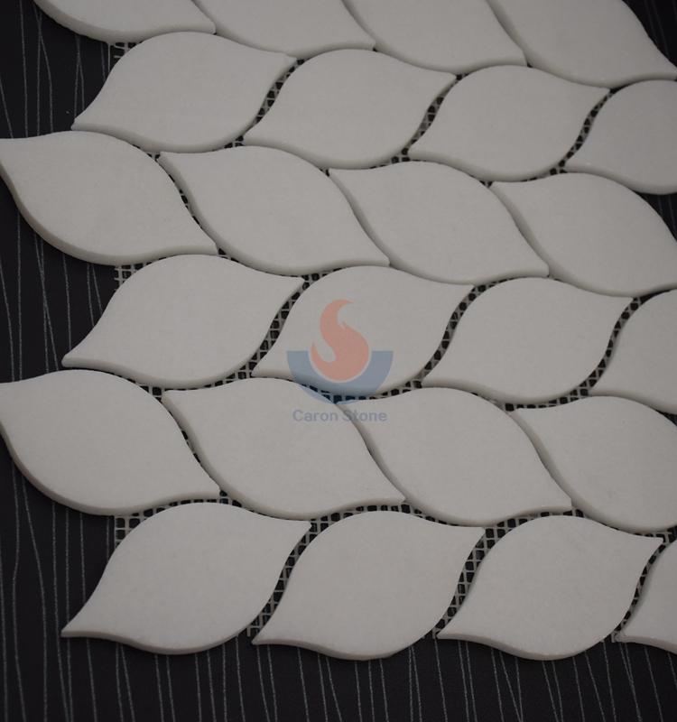 Greece Thassos White Leaf Shaped Water Jet Marble Mosaic Tile, Crystal White Marble Mosaic, Pure White Marble Mosaic Tile