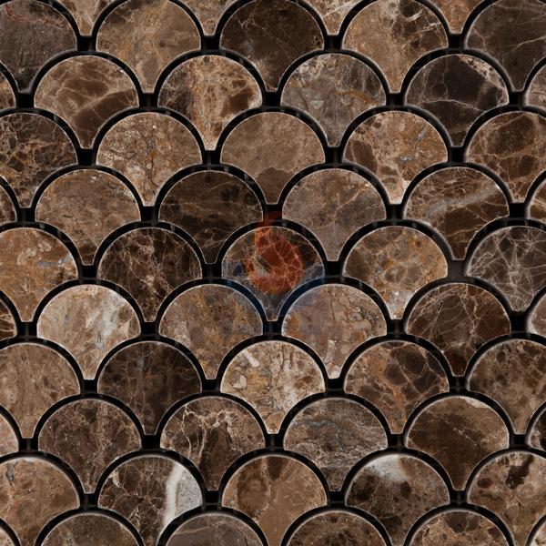 Emperador Dark Marble Polished Fish Scale Marble Mosaic Tile ,Emperador Dark New Design Marble Mosaic Tiles, Emperador Dark Fan-Shaped Mosaic, Marron Dark Marble Mosaic