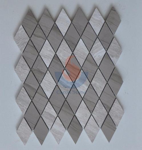 Chinese Wooden Grey Rhombus Shaped Mosaic Tile , White Oak Silver Cream Floor Wall Mosaic,White Oak, White Wood Vein, Athen Grey Marble Wood Grain, Grey Wood Vein Marble